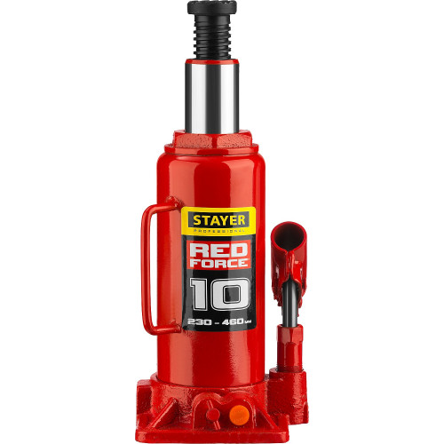 STAYER RED FORCE, 10 т, 230 - 460 мм, бутылочный гидравлический домкрат, Professional (43160-10)