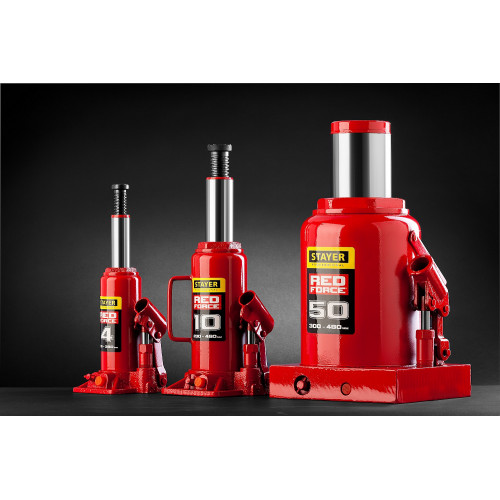 STAYER RED FORCE, 10 т, 230 - 460 мм, бутылочный гидравлический домкрат, Professional (43160-10)