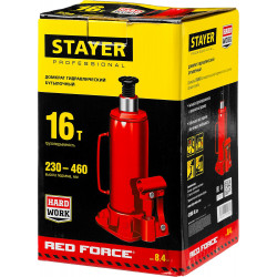 STAYER RED FORCE, 16 т, 230 - 460 мм, бутылочный гидравлический домкрат, Professional (43160-16)