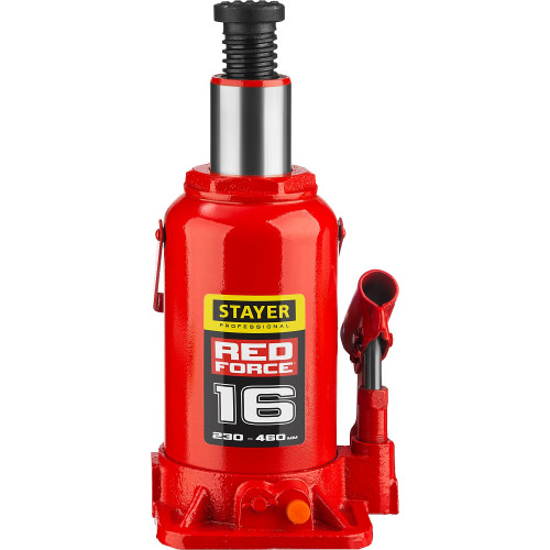 STAYER RED FORCE, 16 т, 230 - 460 мм, бутылочный гидравлический домкрат, Professional (43160-16)