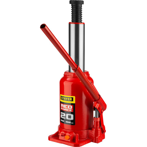STAYER RED FORCE, 20 т, 242 - 452 мм, бутылочный гидравлический домкрат, Professional (43160-20)