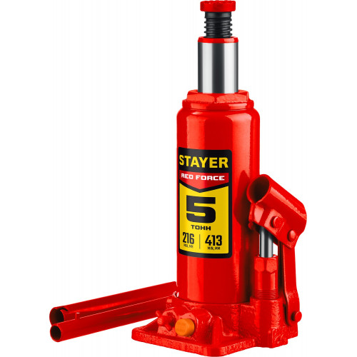 STAYER RED FORCE, 5 т, 216 - 413 мм, бутылочный гидравлический домкрат, Professional (43160-5)