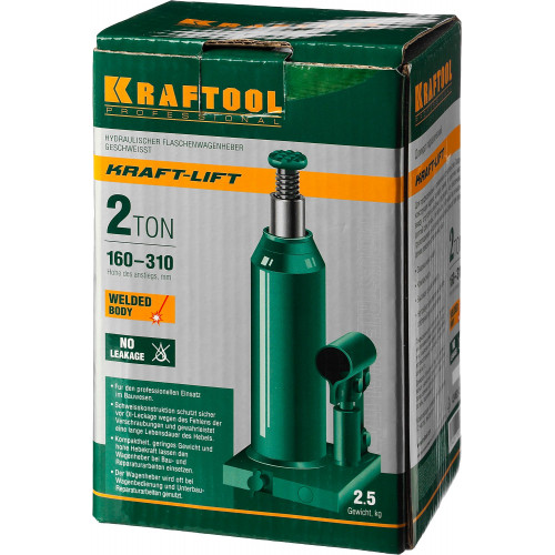 KRAFTOOL KRAFT-LIFT, 2 т, 158 - 308 мм, бутылочный гидравлический домкрат (43462-2)