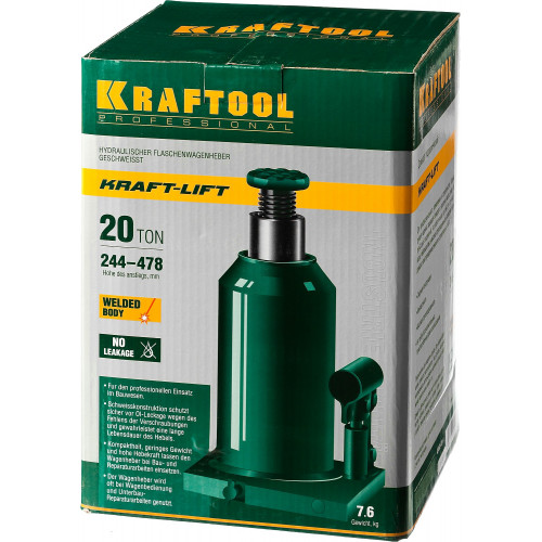 KRAFTOOL KRAFT-LIFT, 20 т, 244 - 478 мм, бутылочный гидравлический домкрат (43462-20)