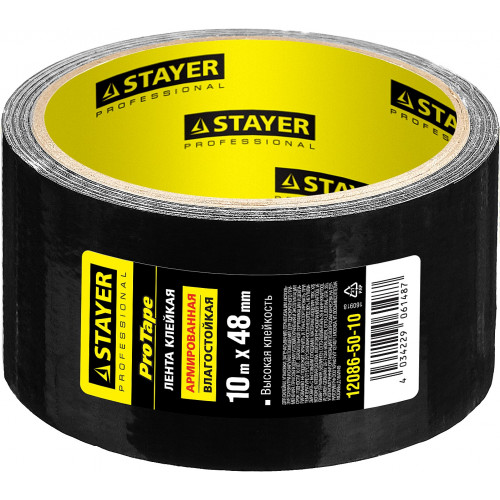 STAYER 48 мм, 10 м, черная, армированная лента, Professional (12086-50-10)