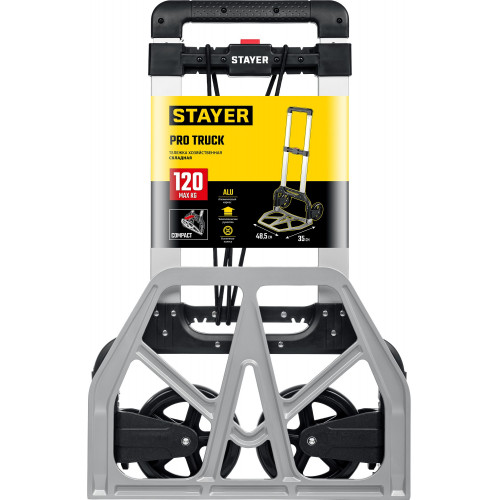 STAYER PROTruck, до 120 кг, из алюминиевого сплава, платформа 48.5 х 35 см, колеса d 16 см, вес 5 кг, складная хозяйственная тележка (38755-120)