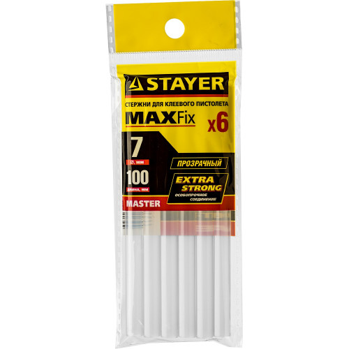 STAYER Cristal, 7 х 100 мм, 6 шт, прозрачные, универсальные клеевые стержни Professional (2-06817-T-S06)