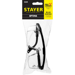 STAYER OPTIMA открытого типа, прозрачные, моностекло с дополнительной боковой защитой, защитные очки (2-110451)