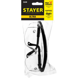 STAYER ULTRA, открытого типа, прозрачные, моностекло с боковой защитой, защитные очки (2-110481)