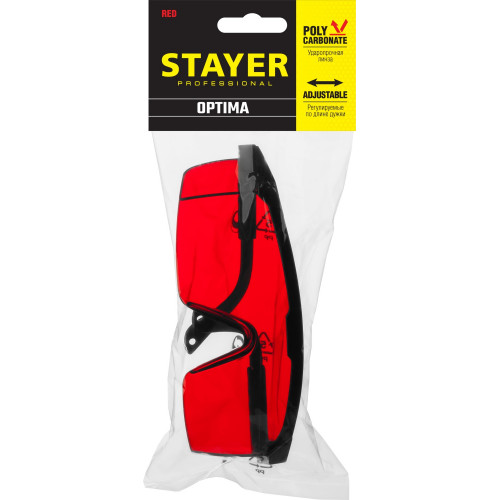 STAYER OPTIMA открытого типа, красные, моностекло с дополнительной боковой защитой, защитные очки (2-110457)