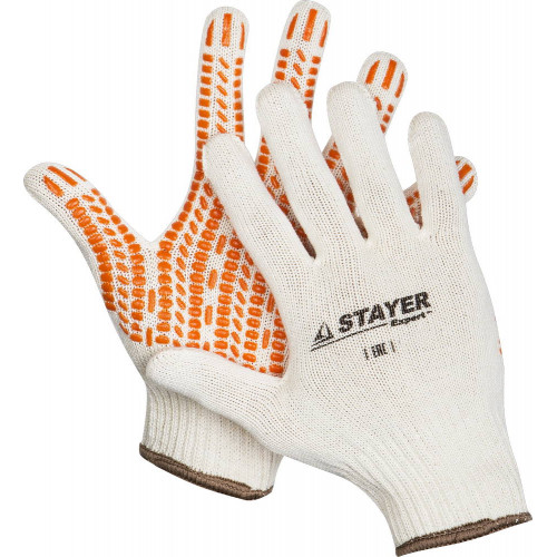 STAYER TRACK, L-XL, х/б перчатки с мягким покрытием ″протектор″ из ПВХ-геля, увеличенная площадь покрытия, противоскользящие, 10 класс (11401-XL)