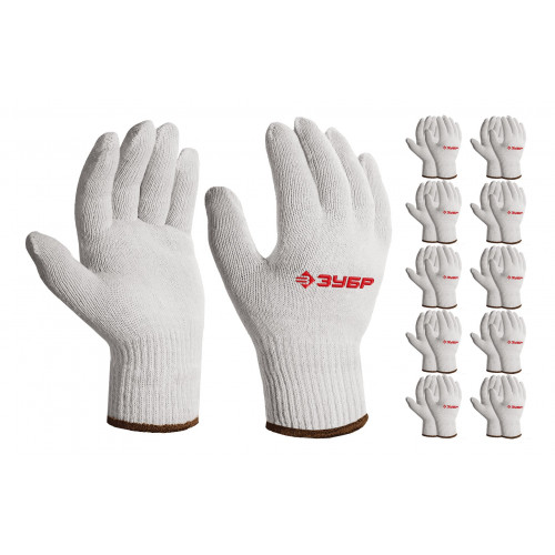 ЗУБР ОПТИМА, L-XL, х/б перчатки без покрытия, 10 класс, 10 пар (11446-XL10)