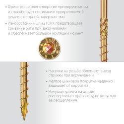 ЗУБР КС-П, 100 х 5.0 мм, TX25, потайная головка, желтый цинк, 100 шт, конструкционный саморез, Профессионал (30041-50-100)