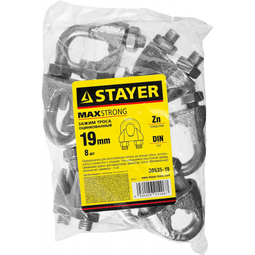 STAYER DIN 741, 19 мм, 8 шт, зажим троса (30535-19)