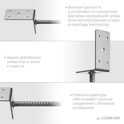 ЗУБР ОС-L, 91 x 120 x 60 мм, L-образное основание столба (310296-090)