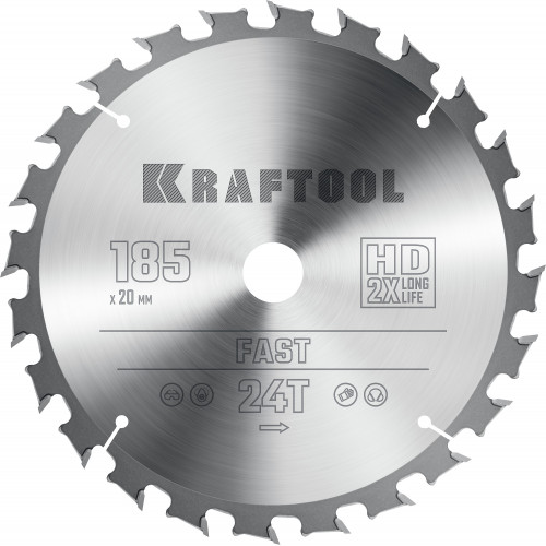 KRAFTOOL Fast, 185 х 20 мм, 24Т, пильный диск по дереву (36950-185-20)