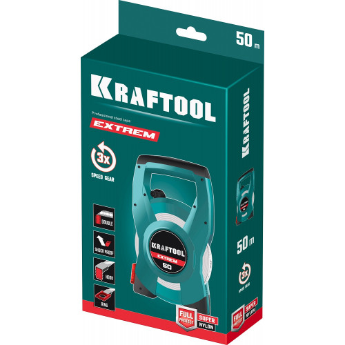 KRAFTOOL 50 м, геодезическая стальная мерная лента (34185-50)