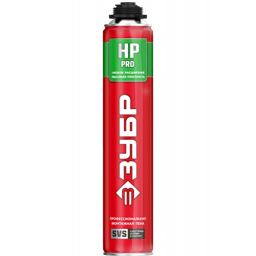 ЗУБР PRO HP, 800 мл, пистолетная, с низким расширением, выход до 50л, монтажная пена (41148)