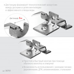 ЗУБР Союз, цинк, 80 шт, крепеж с шипами и дистанциром для террасной доски (30701)